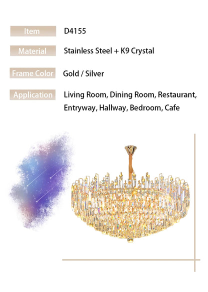 Modern Crystal Pendant Luxury Ceiling Chandelier LED Hanging Lamp for Living Dining Room Bedroom Home Decor Gold Luster Lighting