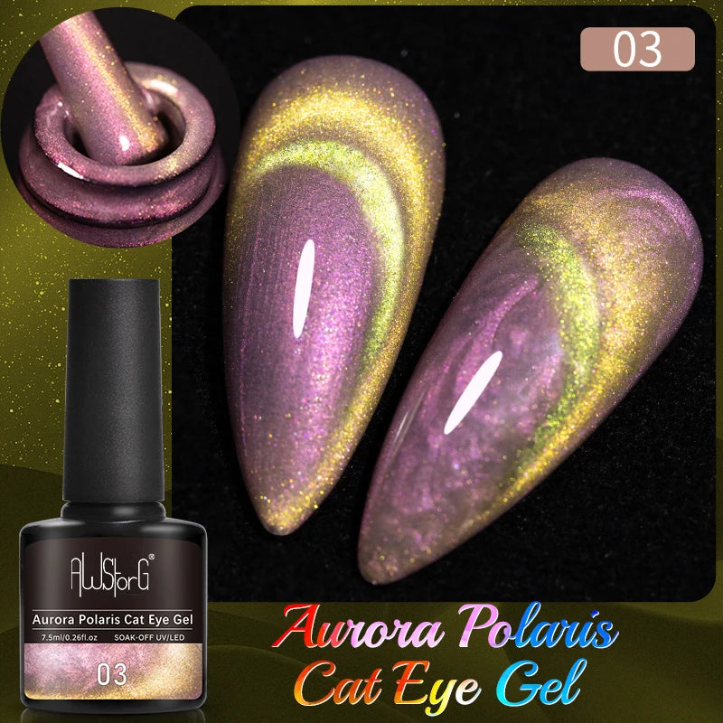 AWStorG 7.5ml Light Color Cat Eye Gel Nail Polish Pink Semi Permanent Glitter Magnetic Gel Soak Off UV LED Varnish Nail Art