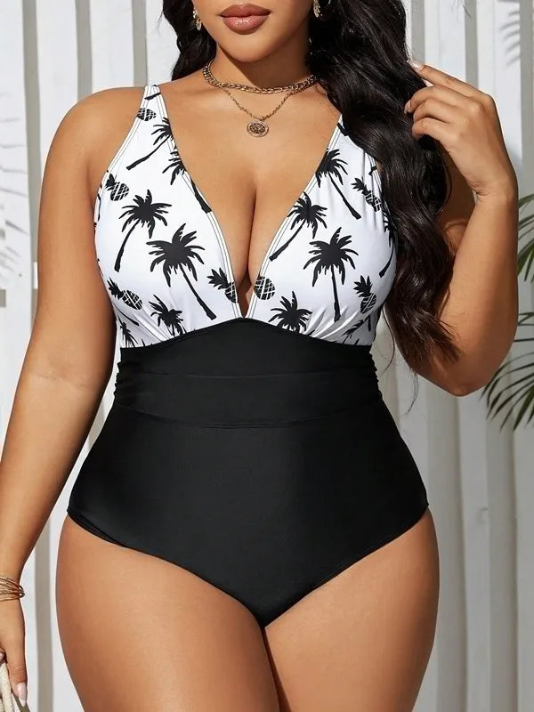 VigoJany 2025 Women Patchwork Plus Size Swimwear Strapped Push Up Large One Piece Swimsuit Brazilian Beach Chubby Bathing Suit