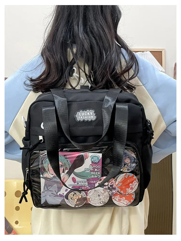 Y2K Japanese Preppy Style Shoulder Crossbody Bag New Nylon School Bags for Teenage Girls Transparent Itabag Backpacks Ita Bag