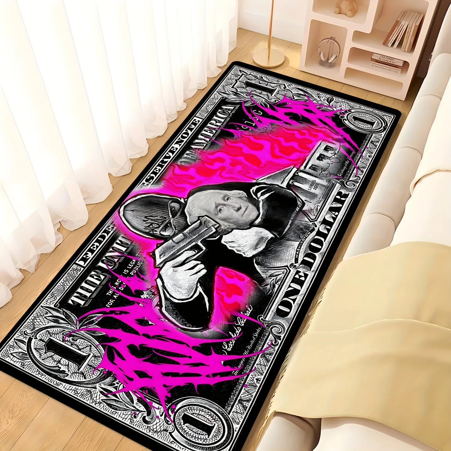 Dollar Bill Motif Area Rug,Thick Non-Slip & Washable,Soft Touch Floor Mat for Living Room,Bedroom,Kitchen,Hallway & Office Decor