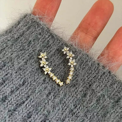 Fashion Silver Color Zircon Flower Star Stud Earrings For Women Simple Metal Piercing Climbing Earrings Jewelry Accessories