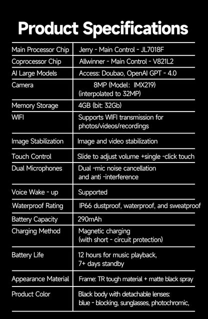 2026 New Smart AI Glasses AI Intelligent Translation 4K Ultra HD 8MP HD Camera AI Voice Wake-up Photo Recording AI Smart Glasses