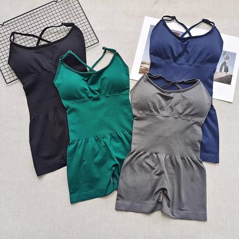 WAREBALL Women's Yoga Jumpsuit, Sexy One-Piece Fitness Romper with Strap, Tummy Control & Padded Sports Bra for Workout