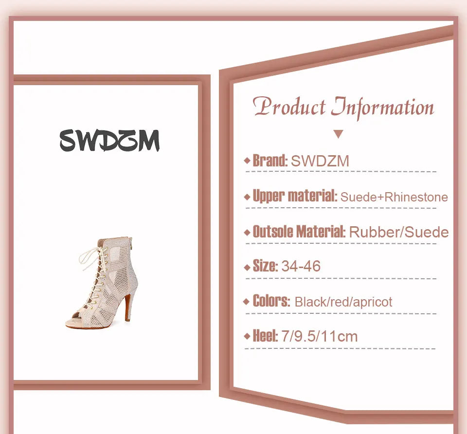 SWDZM Women Dance Boots Shiny Latin Jazz Dance Shoes Full Rhinestone Dancing Boots Customizable Heels Women Ladies Dancing Shoes