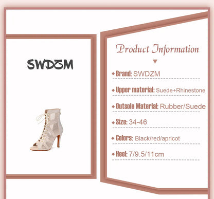 SWDZM Women Dance Boots Shiny Latin Jazz Dance Shoes Full Rhinestone Dancing Boots Customizable Heels Women Ladies Dancing Shoes