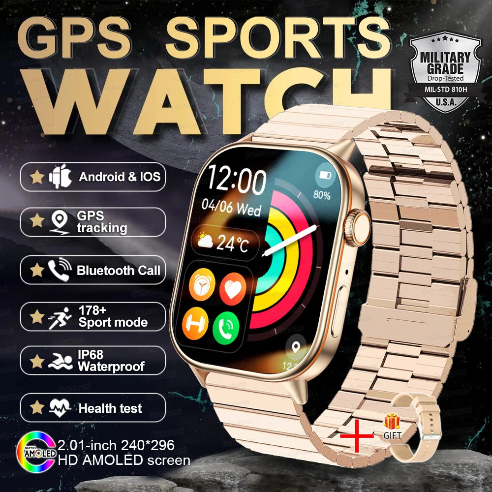 New GPS Military Smart Watch Bulit-in GPS Compass Altimeter Barometric 10ATM IP69K Waterproof AMOLED BT Call Smartwatch