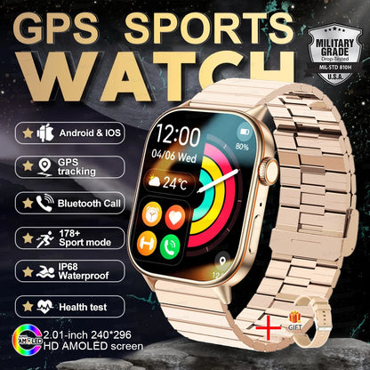 New GPS Military Smart Watch Bulit-in GPS Compass Altimeter Barometric 10ATM IP69K Waterproof AMOLED BT Call Smartwatch