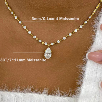 3MM Round Bubble Waterdrop Moissanite Diamond Tennis Neclace with 3ct Waterdrop Pendant NeckChain for Women 925 Silver Jewelry