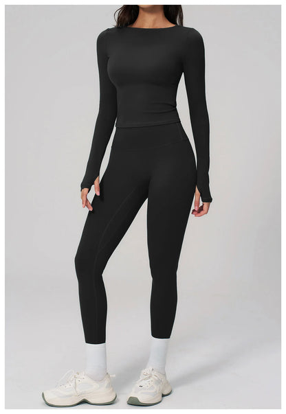 Yoga Set 2PCS Women Tracksuit Sportswear Workout Clothes Athletic Wear Gym Clothing Legging Fitness Top Long Sleeve Sports Suits
