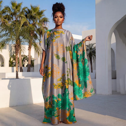 Summer Fashion African Shawl For Women Elegant Printed Muslim Lady Long Hijab Kaftan Dress Sun Protection Kuwait Abaya Scraf