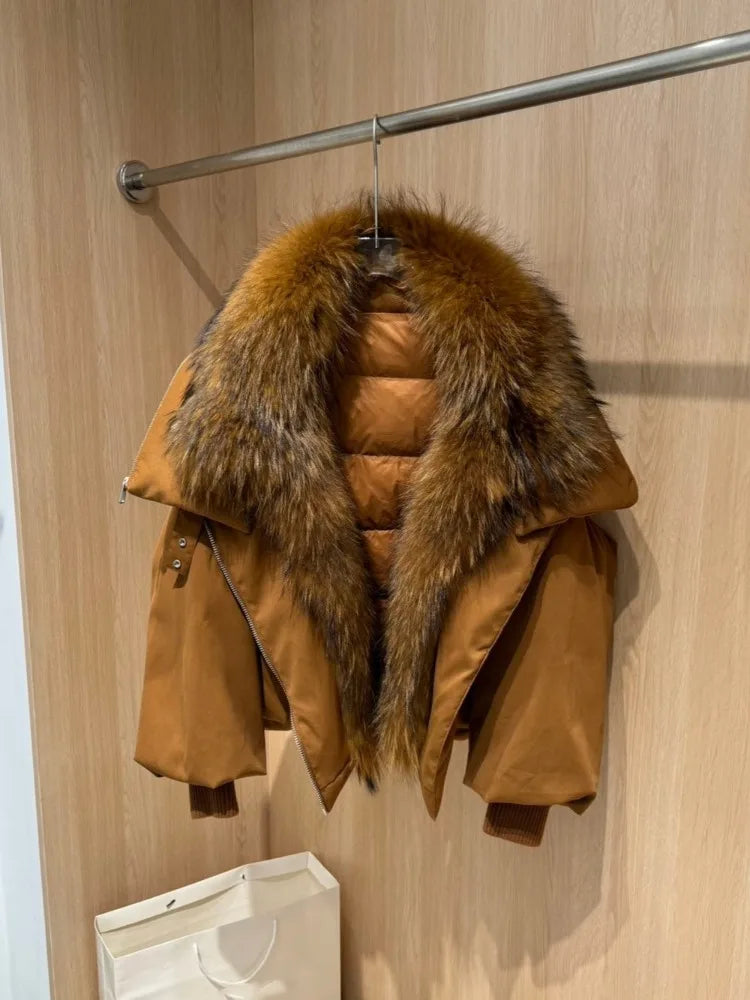 OFTBUY New Winter Jacket Women Large Real Fox Fur Collar Puffer Jacket Loose Warm Parkas Female White Duck Down Coats Female