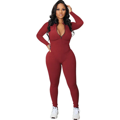 Black Jumpsuit Women 2025 Ribbed Zip Up Athletic Jumpsuit Ultimate Blend of Fashion Long Sleeve Zip V Neck Long Rompers Bodysuit