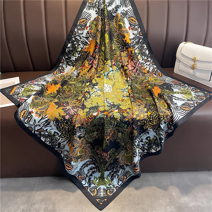 Brand Twill Silk Scarf Women Luxury Shawl Wrap 90cm Square Headband Print Neck Tie Female Hijab Satin Echarpe 2025 Bandana