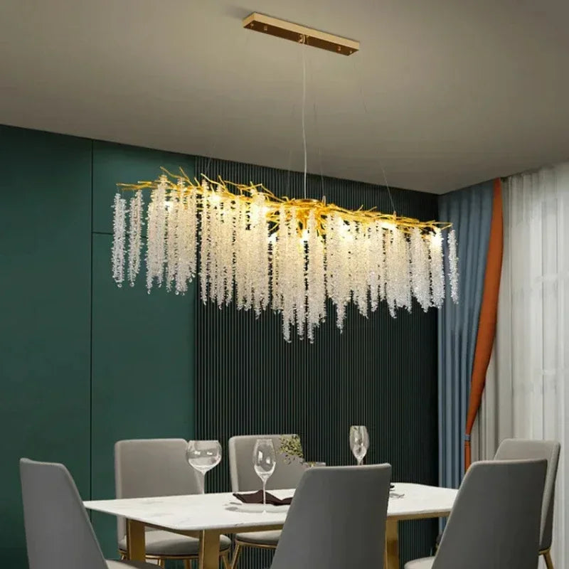 Modern Luxury Gold Branch Tassel Crystal LED Pendant Light Dining Room Living Room Indoor Home Decoration Atmosphere Fixtures