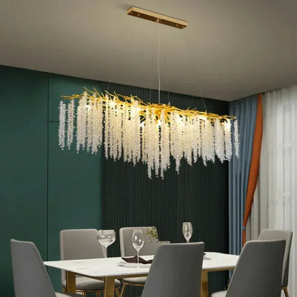 Modern Luxury Gold Branch Tassel Crystal LED Pendant Light Dining Room Living Room Indoor Home Decoration Atmosphere Fixtures