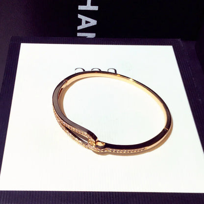 14k Real Gold Trend Fashion Simple Micro Inlaid Zircon Word Lady Bracelets for Women Temperament Exquisite Luxury Bangle Jewelry