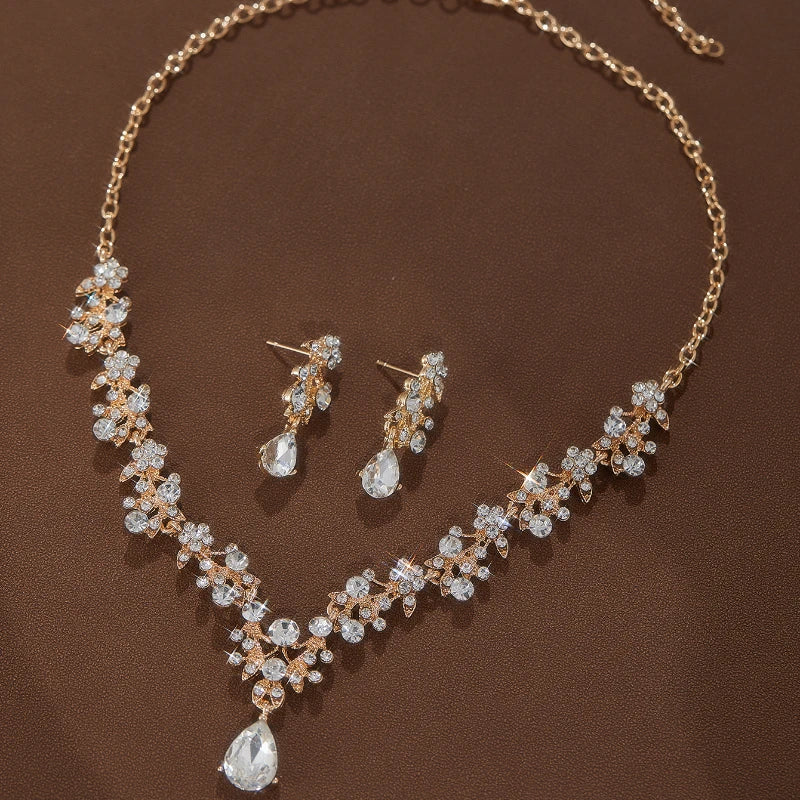 Fashion Bridal Jewelry Wedding Accessories Zircon Rhinestone Set Wedding Banquet Party Versatile Luxury Women's Necklace Earring