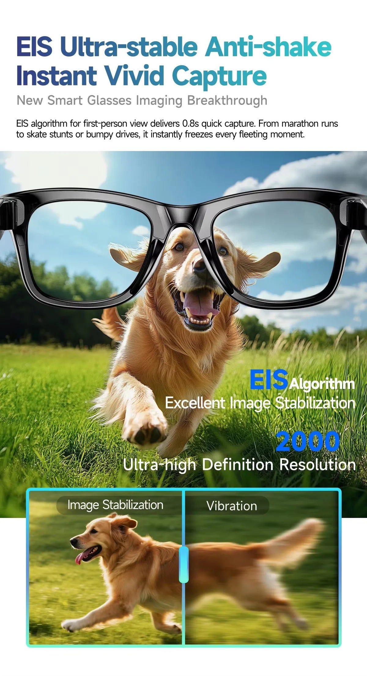 Smart Glasses W610 with Camera 8 Million Pixels Wi-Fi Touch Control Dual-microphone Noise Reduction AI Translation Sunglasses