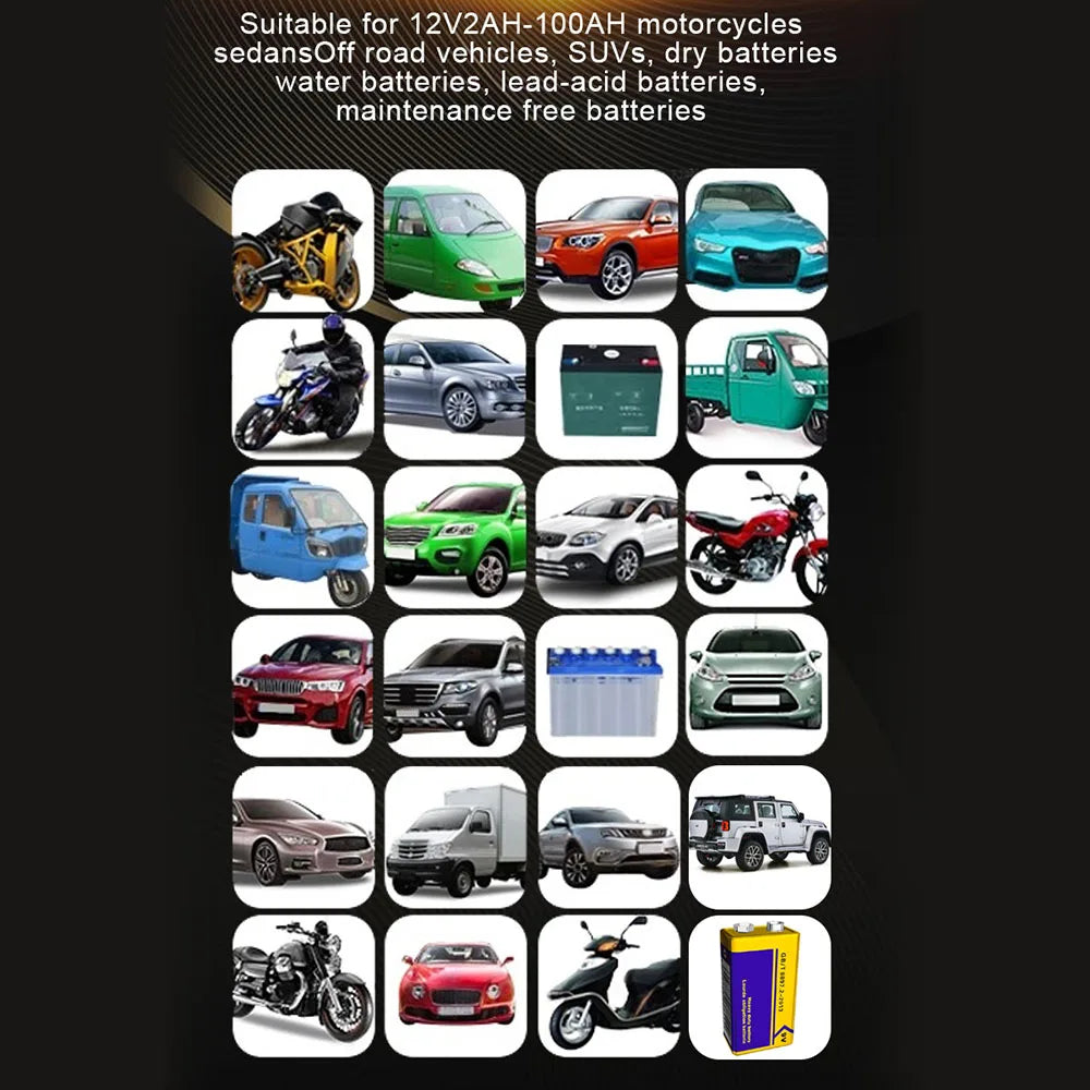 Intelligent Car Battery Charger Full Automatic Smart Battery Charging Fast Power Charging Pulse Repair Tools  Digital LCD Display For SUV Motorcycle Truck RV