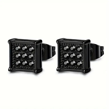 2pcs Stainless Steel Stud Earrings for Men Women Square CZ Mens Earrings Studs Jewelry for Sensitive Ears Fashion Hip Hop Y2K