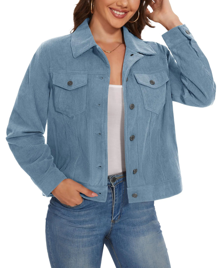 TACVASEN Fashion Corduroy Cargo Jackets Womens Button-Down Soft Warm Casual Outwear Lightweight 4 Pockets Outdoor Workwear Coats