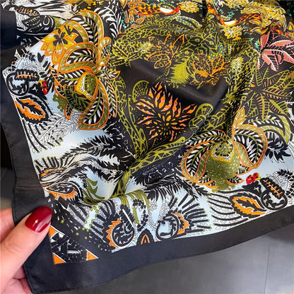 Brand Twill Silk Scarf Women Luxury Shawl Wrap 90cm Square Headband Print Neck Tie Female Hijab Satin Echarpe 2025 Bandana