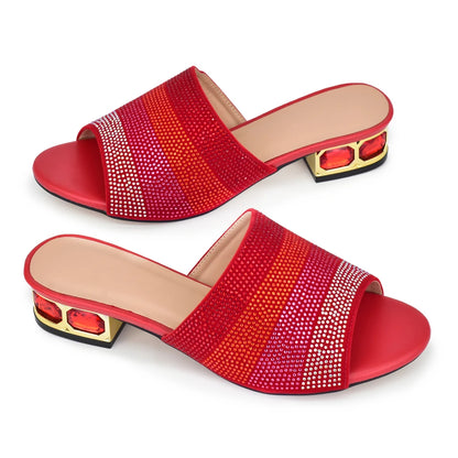 Latest Shoes Women Luxury Rhinestone Crystal Pumps 2024 New Fashion Slippers Sandals Party Low Heels Elegant Italian Women Shoes