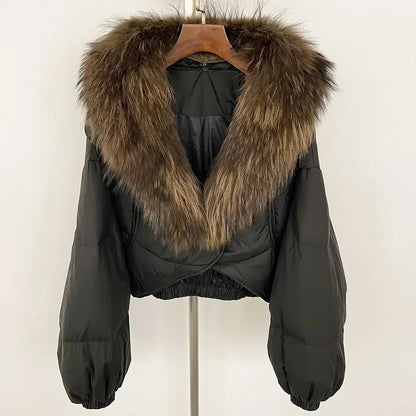 Winter Female White Duck Down Jacket Luxury Loose Short Fashion Casual Women Warm Real Fox Fur Coat Long Sleeve Puffer Jacket