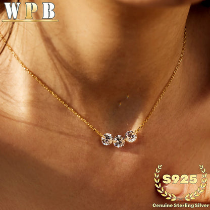 Genuine S925 Silver 3 Sparkling Zircon Necklace Dainty Sliding - Adjustable Length  Minimalist Luxury Jewelry for Men and Women