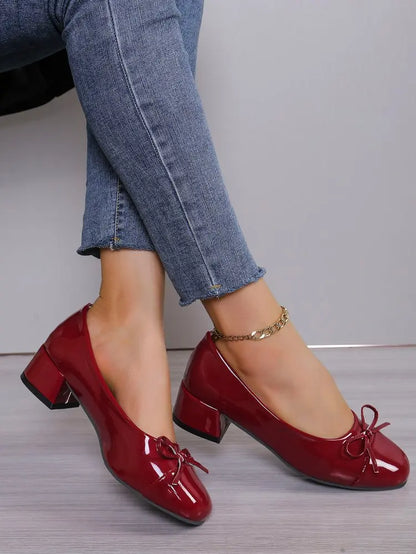 Luxury Woman Mary Jane Shoes Fashion ladies Pumps Round Toe Bow-knot Ballet high heels Platform Office Shoes Zapatos De Mujer