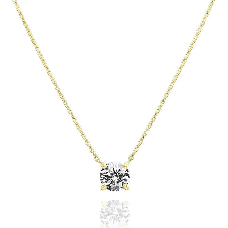 Lnngy 14K Gold Filled Solitaire 4mm/5mm Moissanite Pendant Necklace D Color Sparkling Classic Lab Diamond Necklaces For Women
