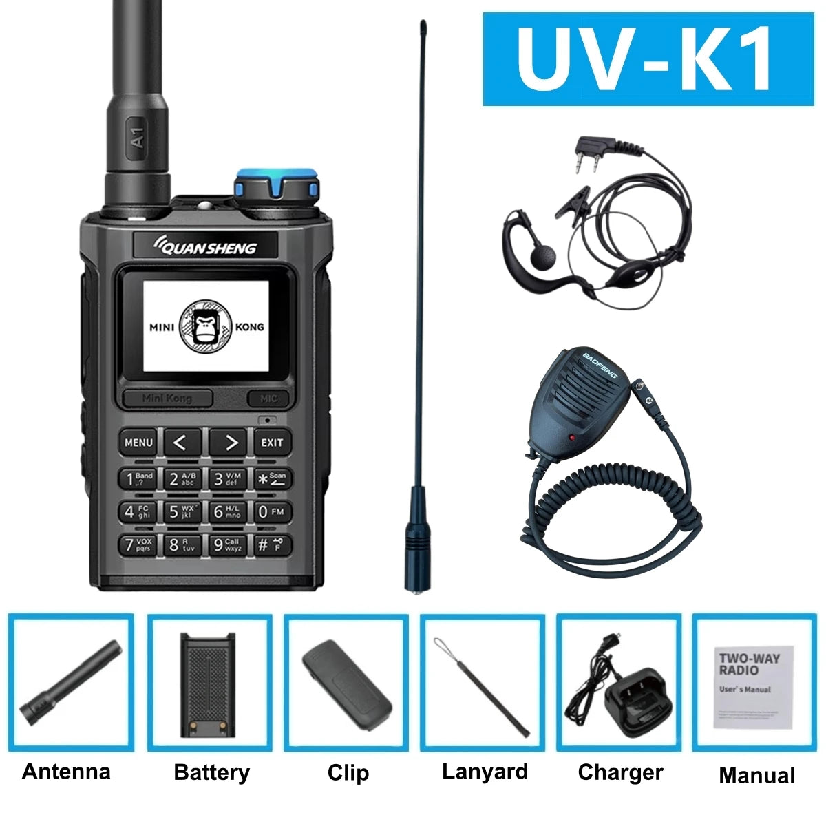 Quansheng K1 Kong Mini 5W Air Band 200Ch Communication Radio 10Km Long Range Walkie Talkie