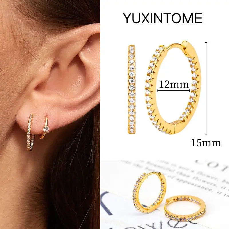 White Color Zircon Hoop Earrings 925 Sterling Silver Needle Cross/Star/Flower/Water Drop Pendant Gold Earrings Luxury Jewelry