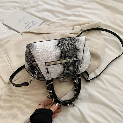 Crocodile Pattern Top-handle Shell Bag With Snake Hardware Wild Shoulder Crossbody Handbags MOODS Designer Luxury Bags For Women