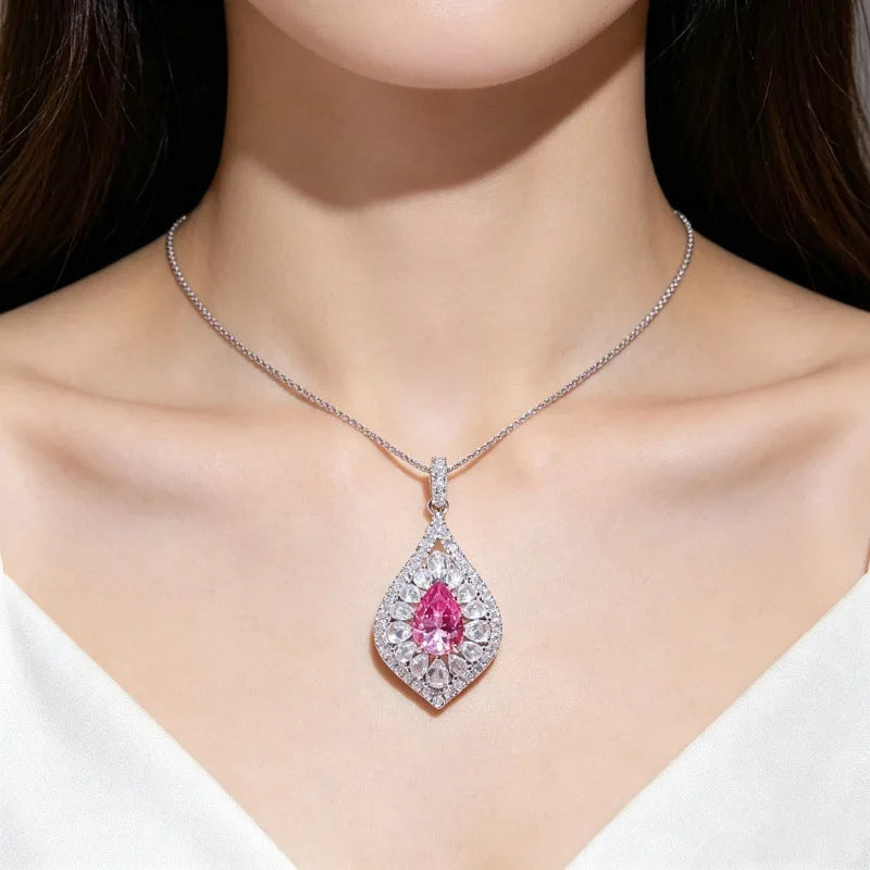 Luxury 18K white Solid Platinum PT950 certifid 2 carat water drop moissanite pendant color diamond inlaid necklace for women
