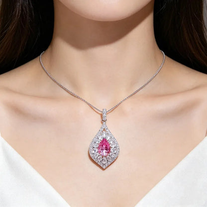 Luxury 18K white Solid Platinum PT950 certifid 2 carat water drop moissanite pendant color diamond inlaid necklace for women