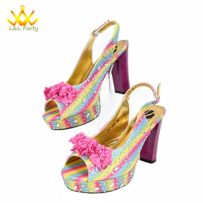 High Quality 2024 Summer New Design in Purple Color Mature Style Italian Women Shoes and Bag Set with Platform for Wedding Party