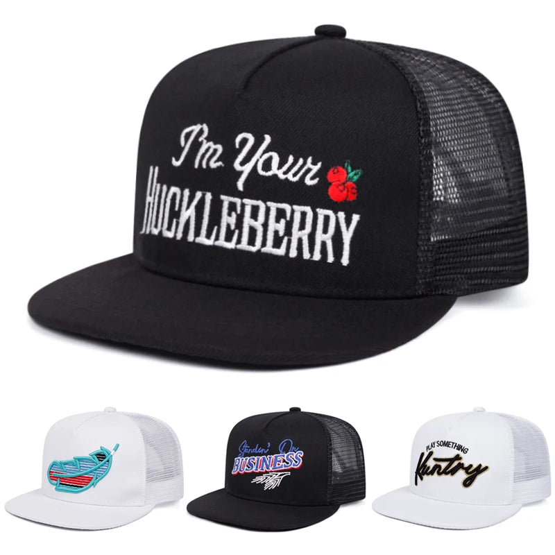 2025 Personalized New Flat Edge Hat letters Creative Embroidered Street HipHop Hat Outdoor Leisure Sunshade Baseball Hat Net Hat
