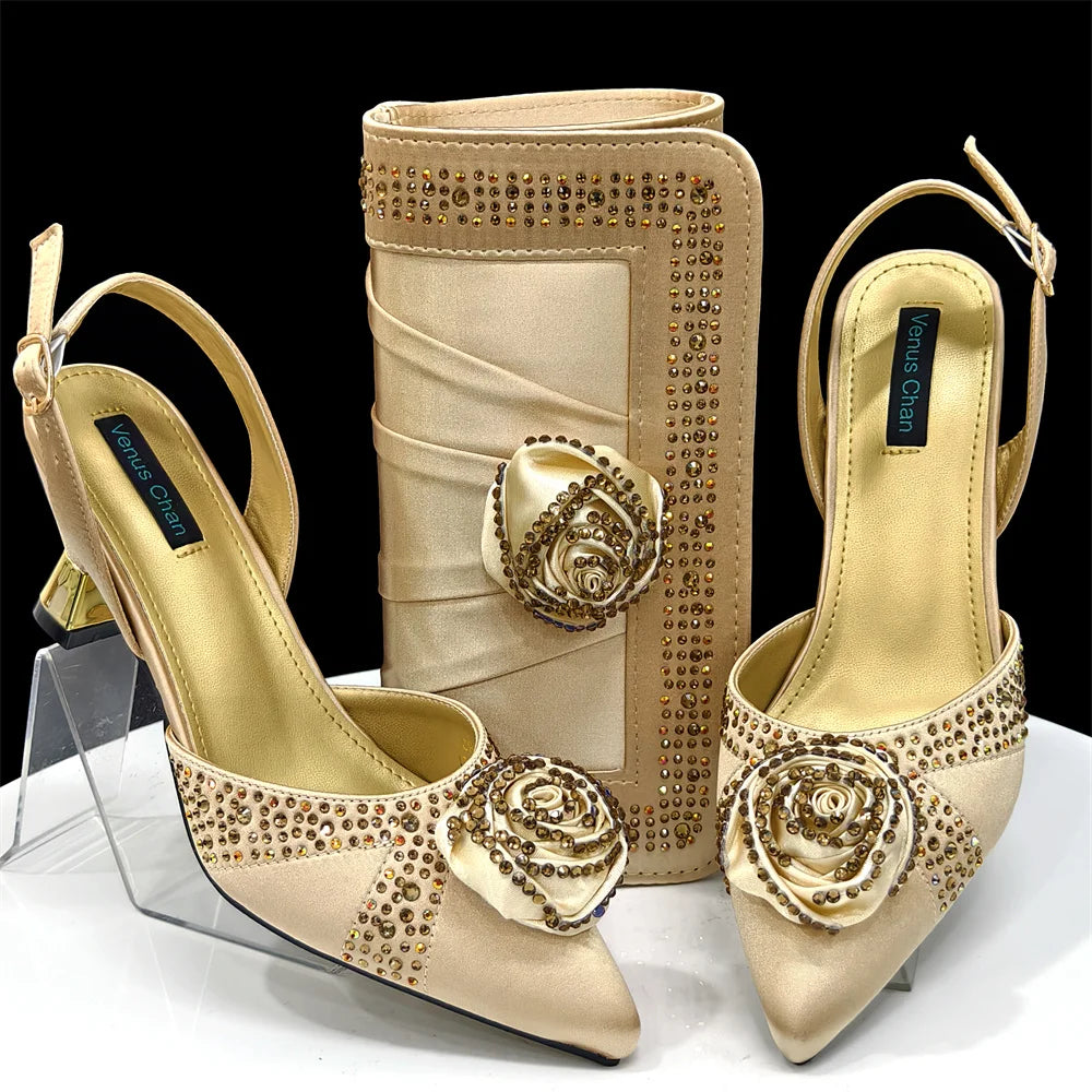 Green Women Shoes And Bag Set African Ladies High Heels Evening Pumps Match With Handbag Clutch Sandals Femmes Sandales CR955