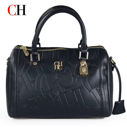 CH Boston Bag Women Metal Lock Handbag Double Top Handle Detachable Crossbody Strap Daily Travel Ladies Shoulder Purse