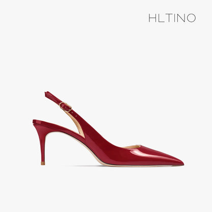 Women's Heeled Sandals Naked Color Patent Leather Slingbacks Pumps Luxury Gladiator Pointed toe High Heels Elegant Woman Shoes