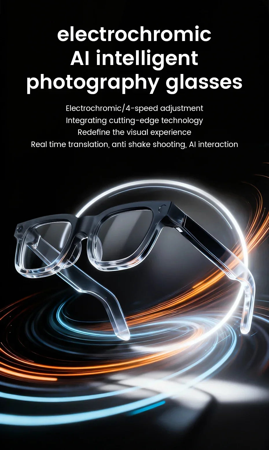 New Smart Glasses E02C Electrochromic Lenses 800W HD Camera AI Interaction Voice Assistant Simultaneous Translation Smartglasses