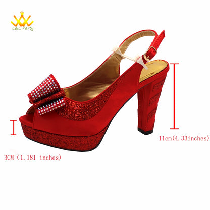 New Spring Autumn Super High Heels Shoes Matching Bag Set in Magenta Color For Nigerian Ladies Wedding Party