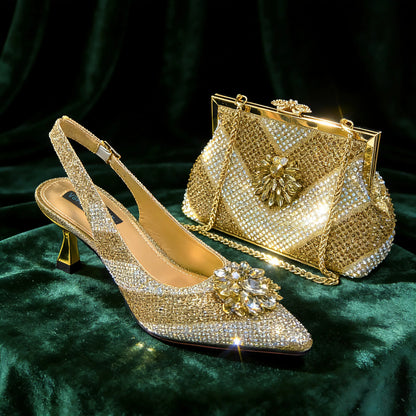 Venus Chan 2026 Italian Luxury Rhinestone Wine Pointed Toe High Heels with Matching Bag Set – Ideal for Parties and Special