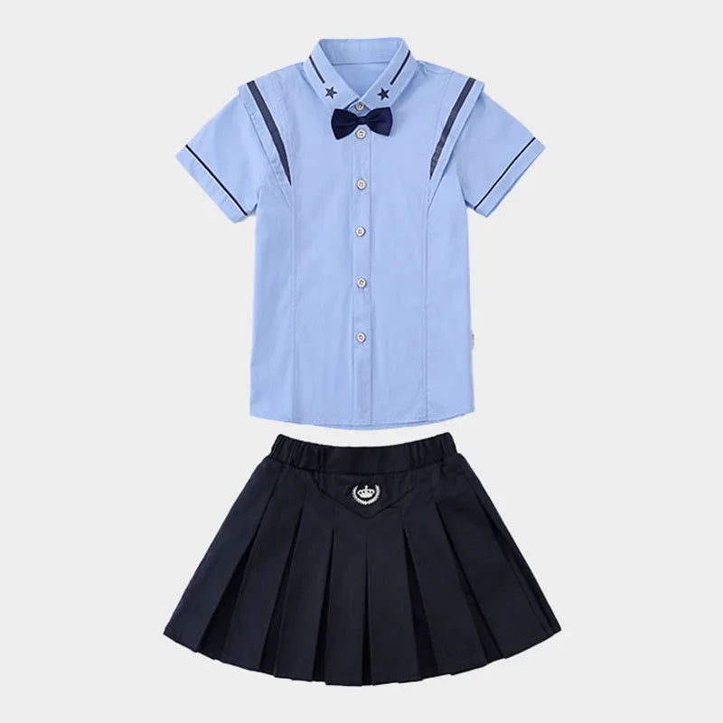 Summer School Uniform Children's Kindergarten Costume Kids Boys Academic Style Sportswear Girls Vintage Two Piece Set Clothing