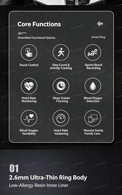 Smart Ring Video Controls,Sswipe up/down to turn pages,Music controls,Heart Rate Blood Oxygen Monitor,5ATM Waterproof Rings 2026