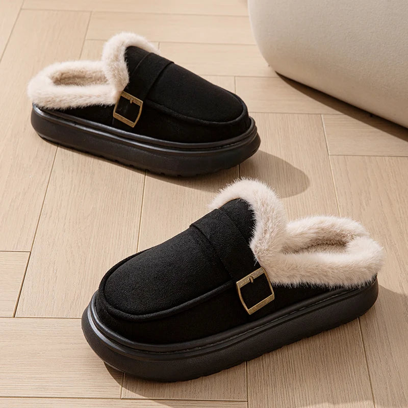 Casual Women's Home Slippers Winter Plush Luxury Designer Woman Shoes Indoor Fluffy Platform Fuzzy Fur Slides Elegant Flats Warm