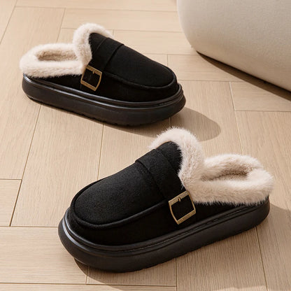 Casual Women's Home Slippers Winter Plush Luxury Designer Woman Shoes Indoor Fluffy Platform Fuzzy Fur Slides Elegant Flats Warm
