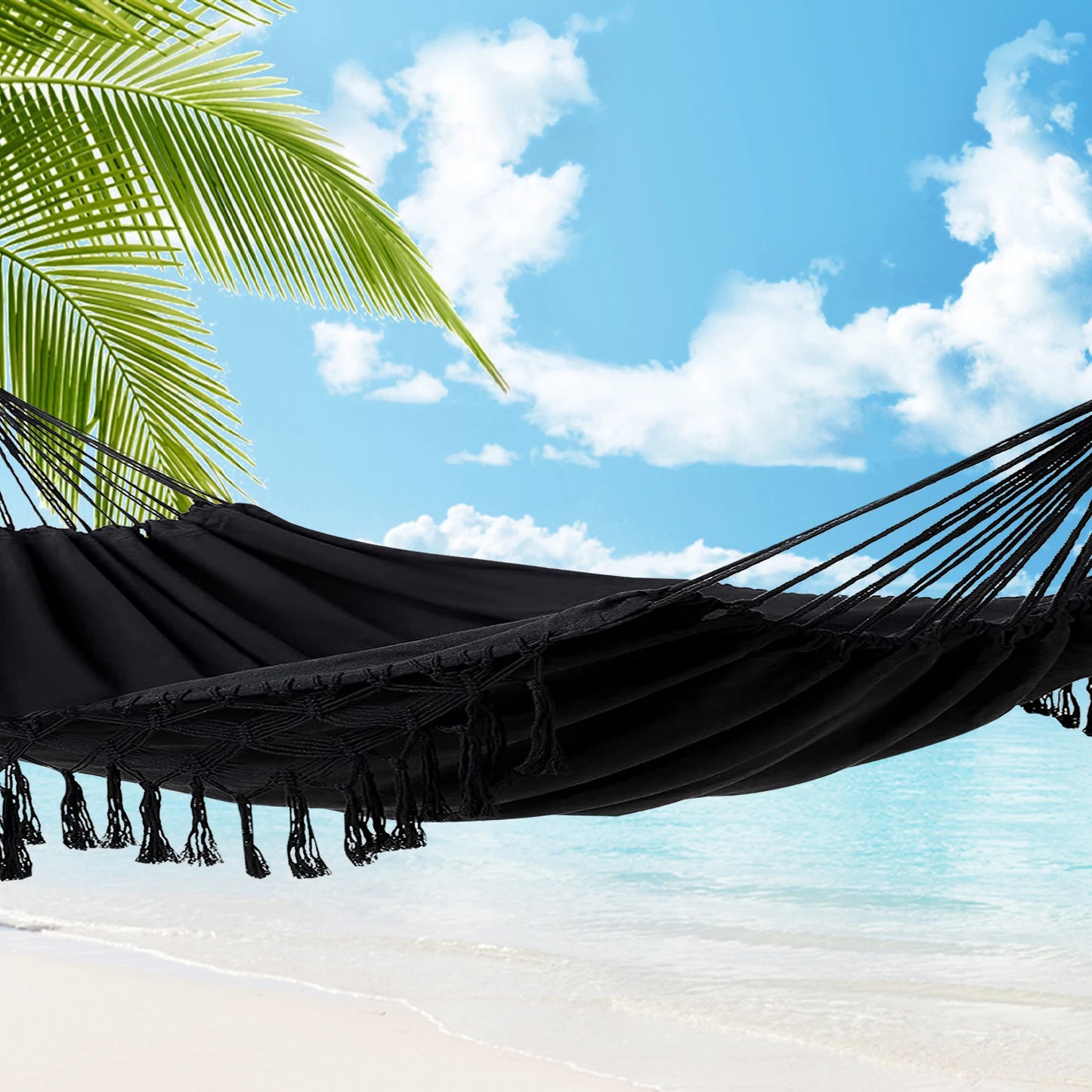 Macrame Fringe Hammock Boho Balcony Hammock Handmade Tassels Hammock 2 Person Double Hammock for Home Outdoor Backyard Beach